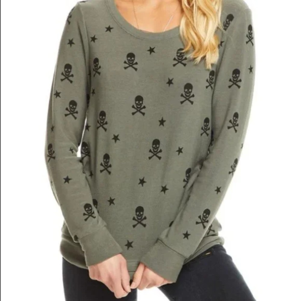 Chaser XL Skull and Crossbones Soft Lightweight Sweatshirt Army Green